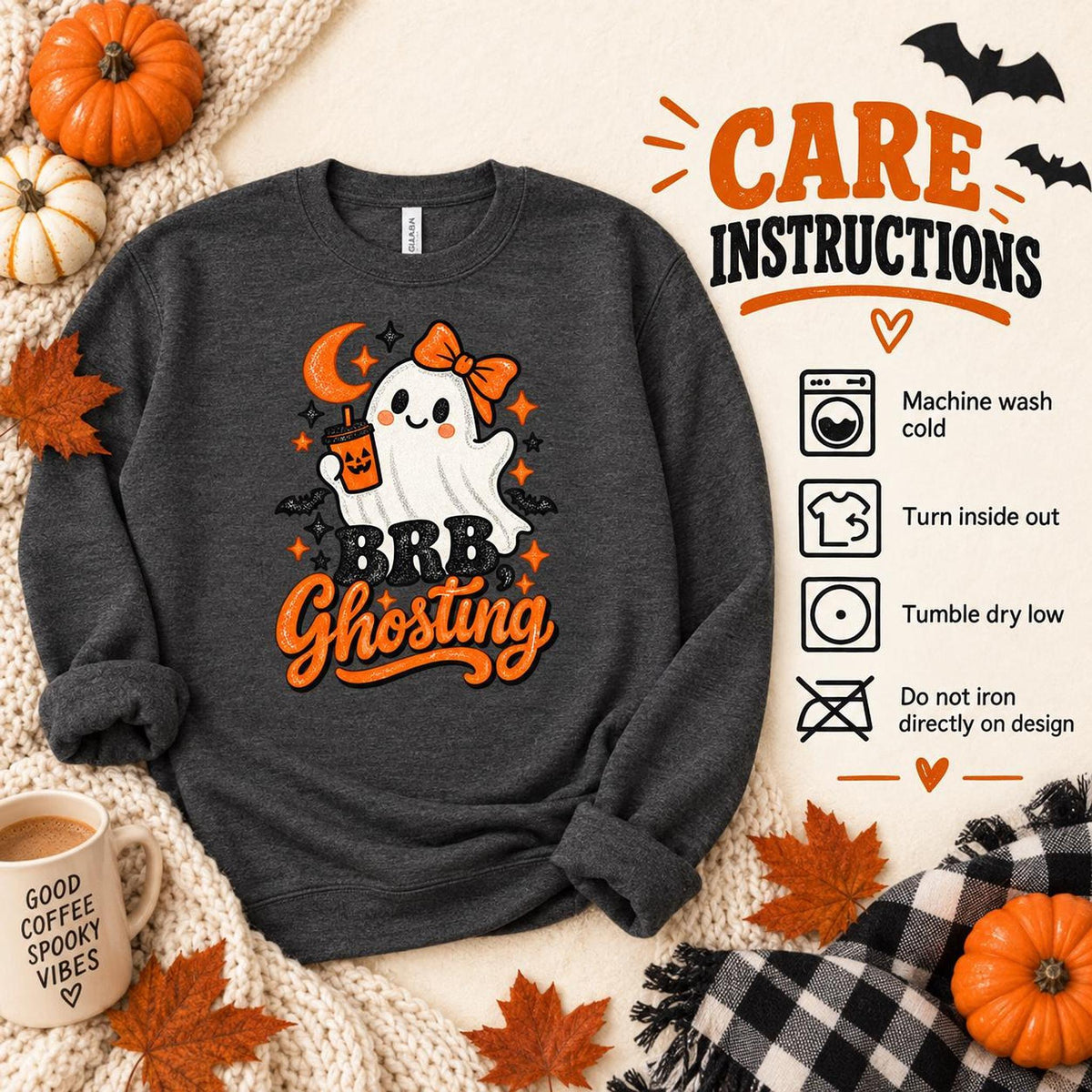 Brb Ghosting Sweatshirt, Cotton Blend Halloween Crewneck in S-4XL
