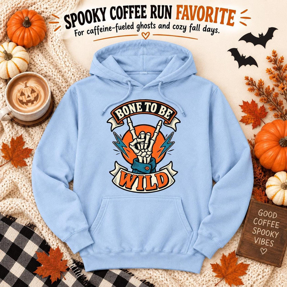 Bone To Be Wild Hoodie, Lightweight Cotton Fleece Pullover S-3XL