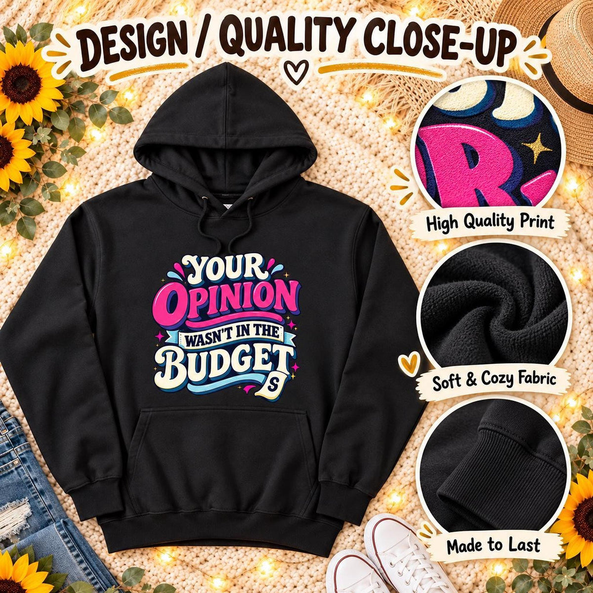 Sarcastic Budget Humor Lightweight Hoodie, Retro Graphic Sweatshirt, Sassy Gift for Her
