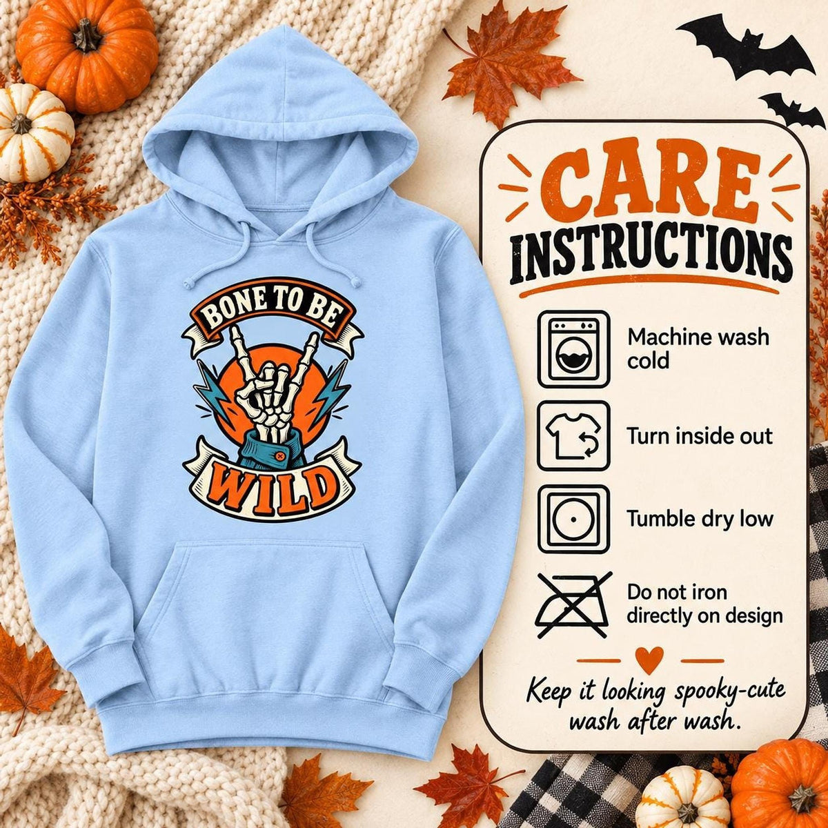Bone To Be Wild Hoodie, Lightweight Cotton Fleece Pullover S-3XL