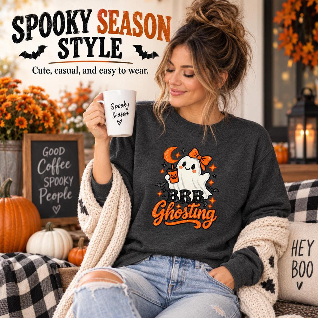 Brb Ghosting Sweatshirt, Cotton Blend Halloween Crewneck in S-4XL