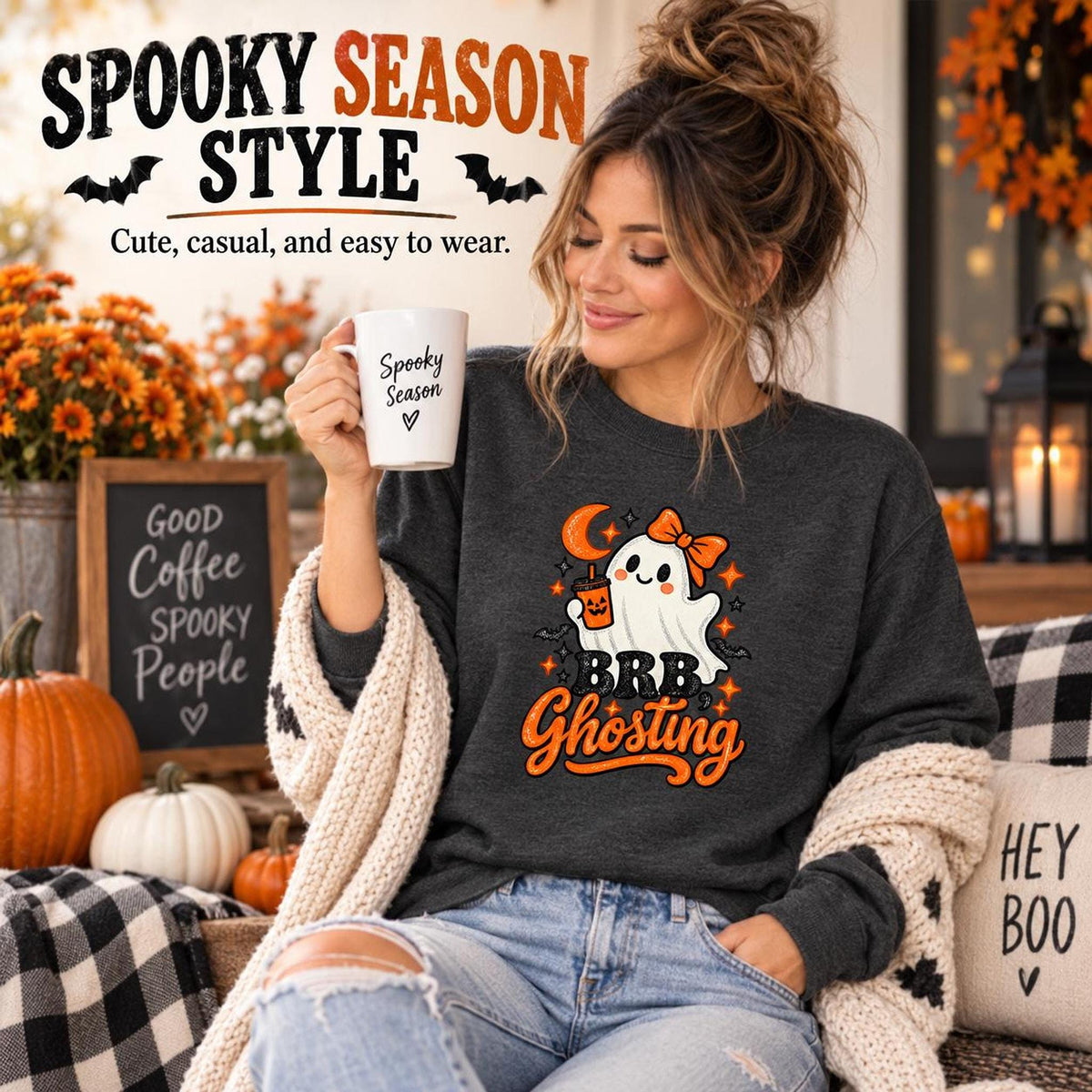 Brb Ghosting Sweatshirt, Cotton Blend Halloween Crewneck in S-4XL