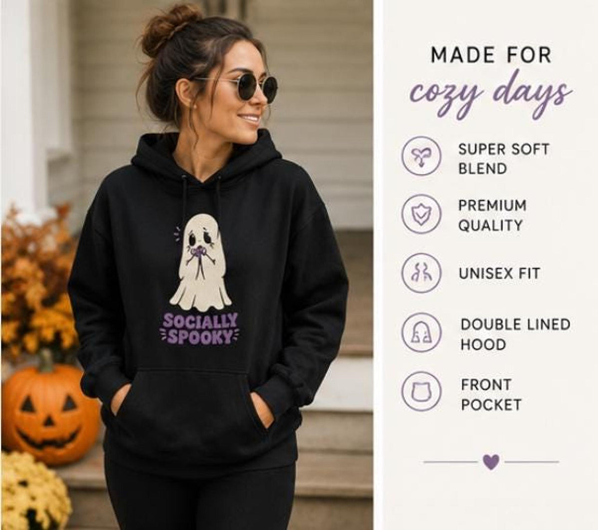 Socially Spooky Ghost Hoodie, Introvert Halloween Sweatshirt, Cozy Fall Pullover