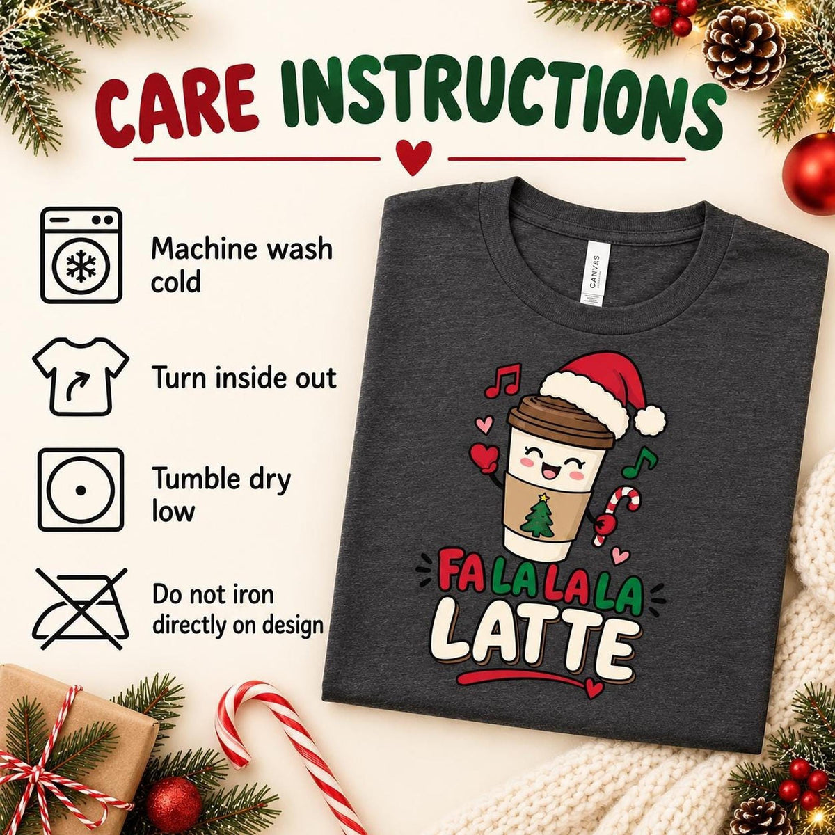 Fa La La Latte Christmas Coffee Shirt, Festive Holiday Tee, Coffee Lover Gift Christmas Tee