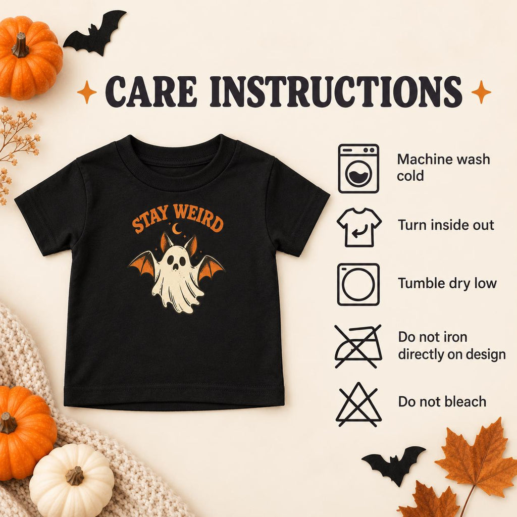 Stay Weird Toddler Halloween Shirt, Ghost and Bat Graphic Tee (2T-5T)
