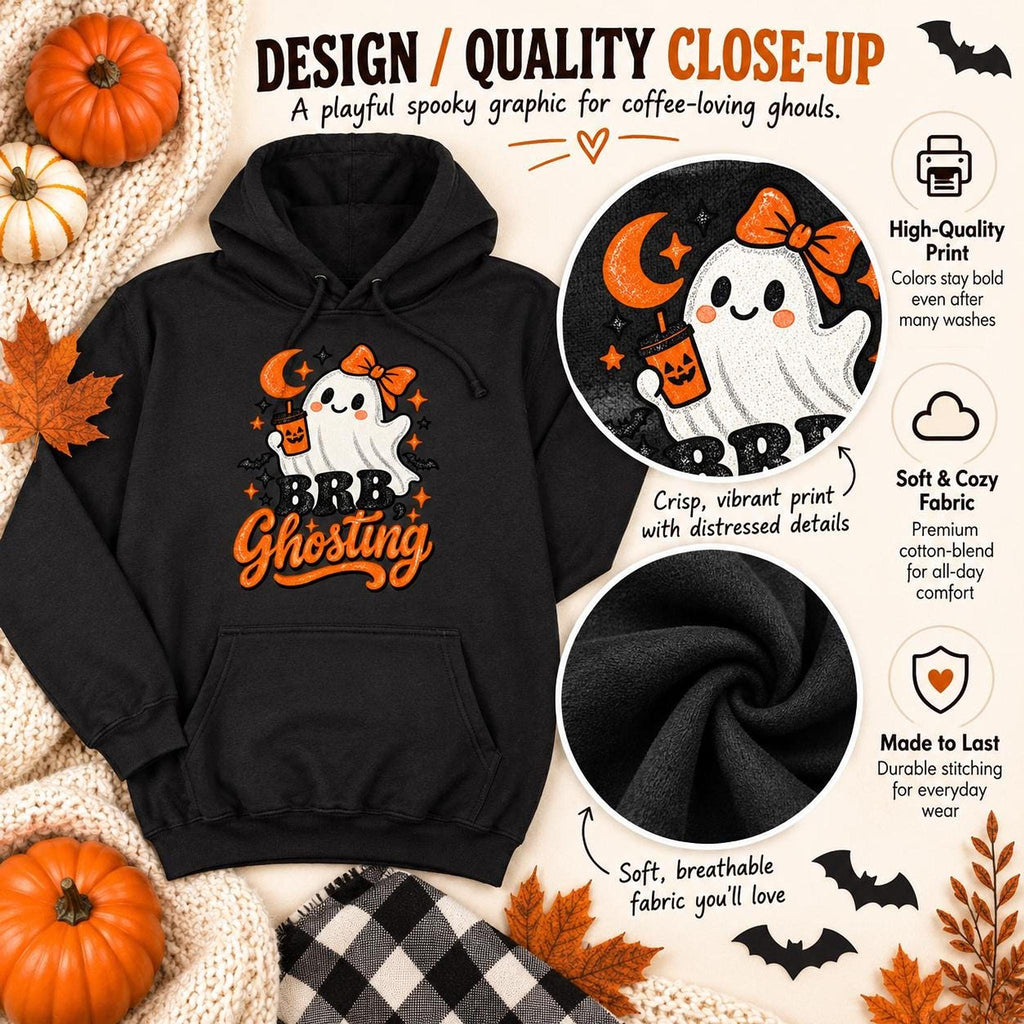 Ghosting Hoodie, Lightweight 100% Cotton Fleece Sweatshirt with BRB Ghost Print