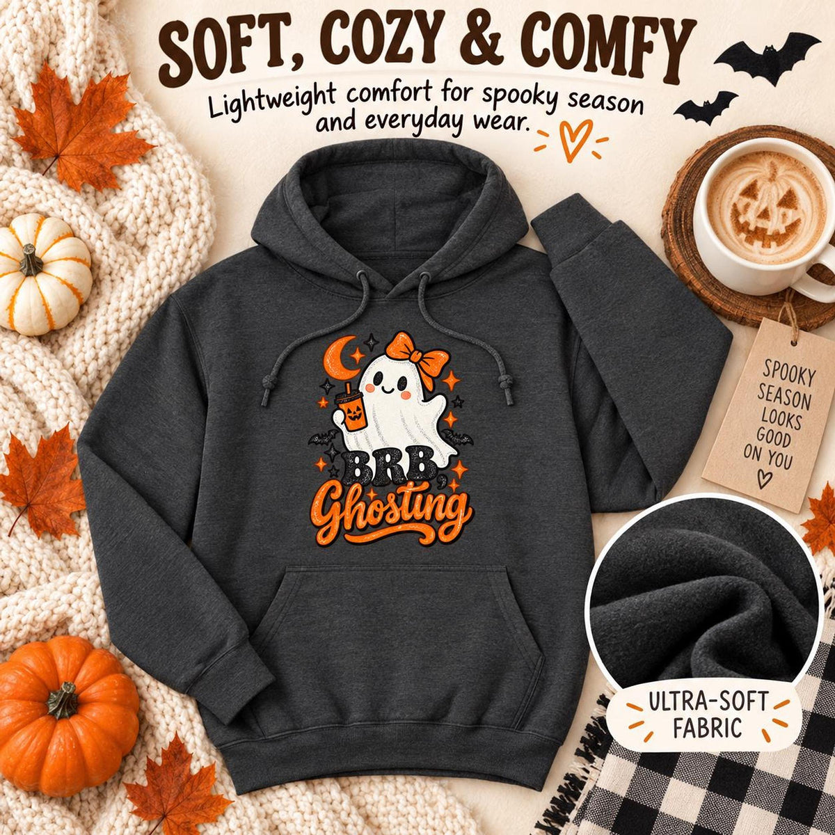 BRB Ghosting Hoodie, Ghost Graphic Cotton-Poly Blend Unisex Sweatshirt