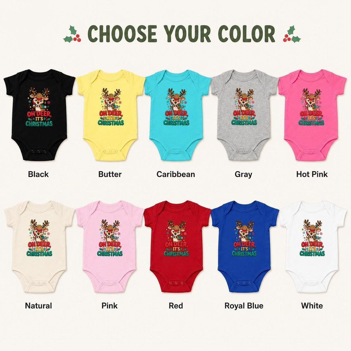 Oh Deer Christmas Reindeer Baby Bodysuit, Holiday Infant Outfit
