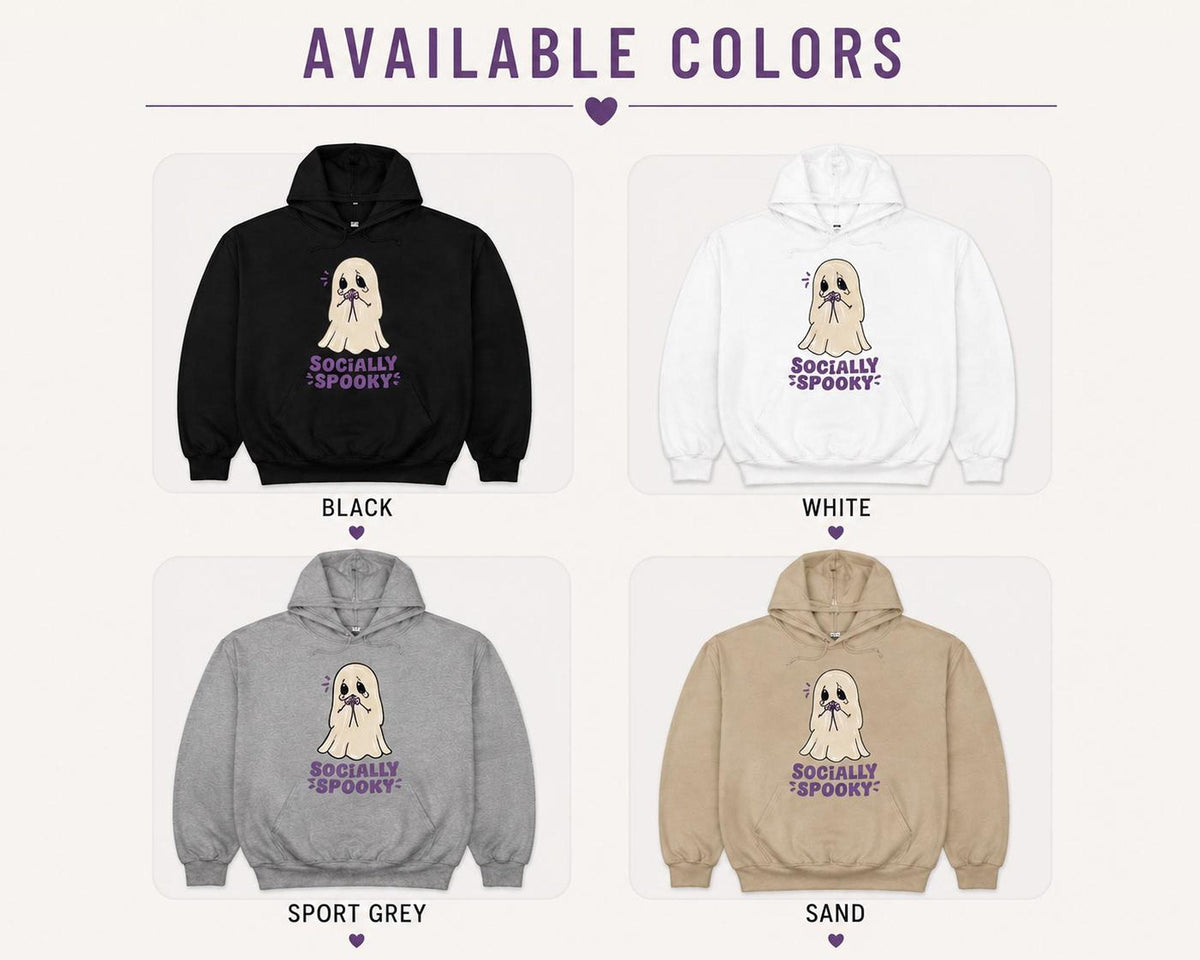 Socially Spooky Ghost Hoodie, Introvert Halloween Sweatshirt, Cozy Fall Pullover