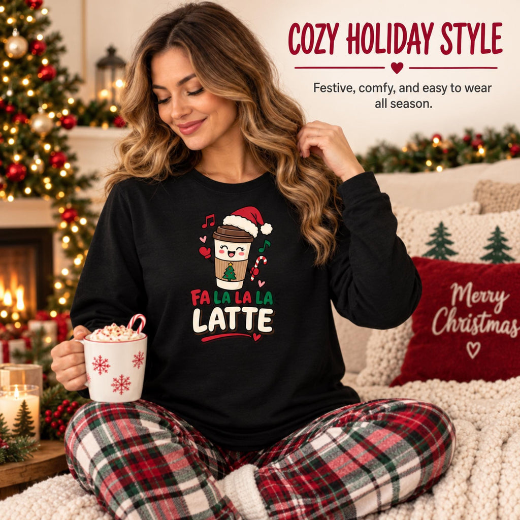 Fa La La Latte Shirt, Adult Long Sleeve Cotton Tee