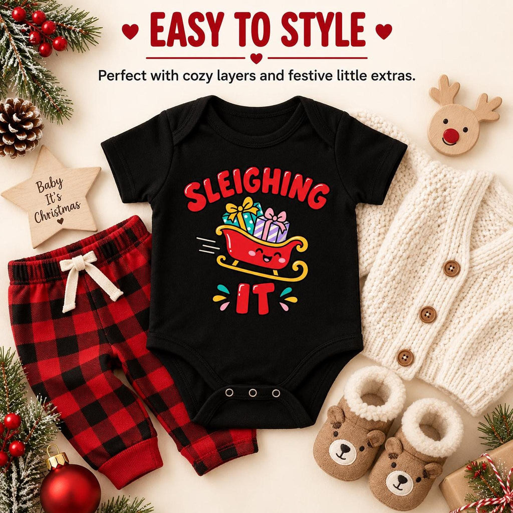 Sleighing It Baby Christmas Bodysuit, Festive Holiday One-Piece