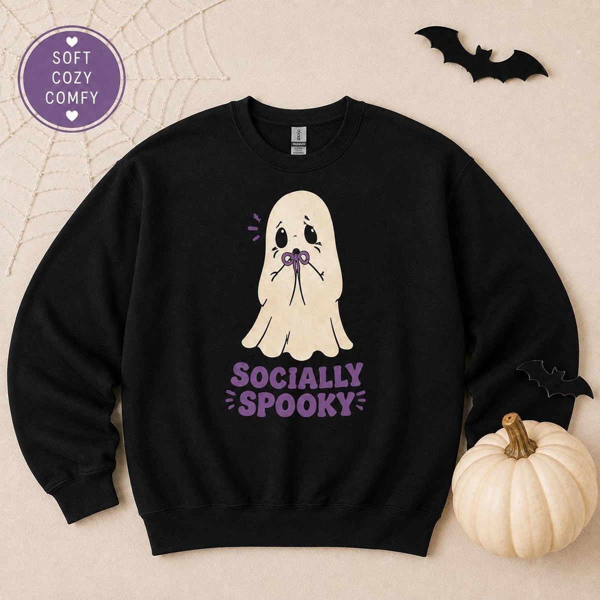 Socially Spooky Ghost Sweatshirt, Introvert Halloween Crewneck, Cozy Cotton-Poly Blend