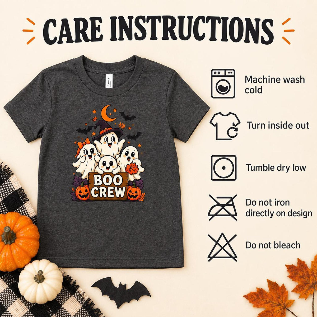Boo Crew Kids Halloween Shirt, Ghost Pumpkin Graphic, Youth XS–XL